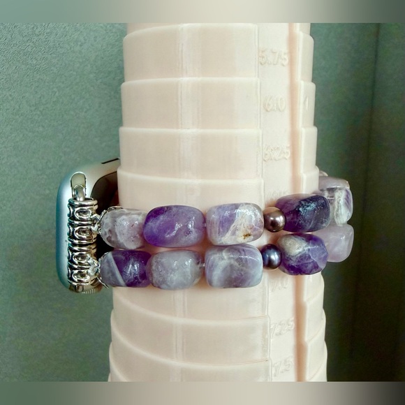Tumbled Amethyst Gem Stone & Honora Pearl_Apple iWatch Band (WATCH NOT INCLUDED) - Picture 8 of 8